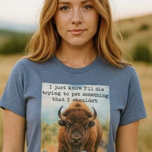 Funny Bison Graphic Tee Blue Unisex Nature Lover Western Humor Shirt